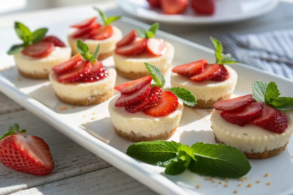 Strawberry Cheesecake Bites: A Sweet Story of Tradition and Delight 9 Strawberry Cheesecake Bites on plate