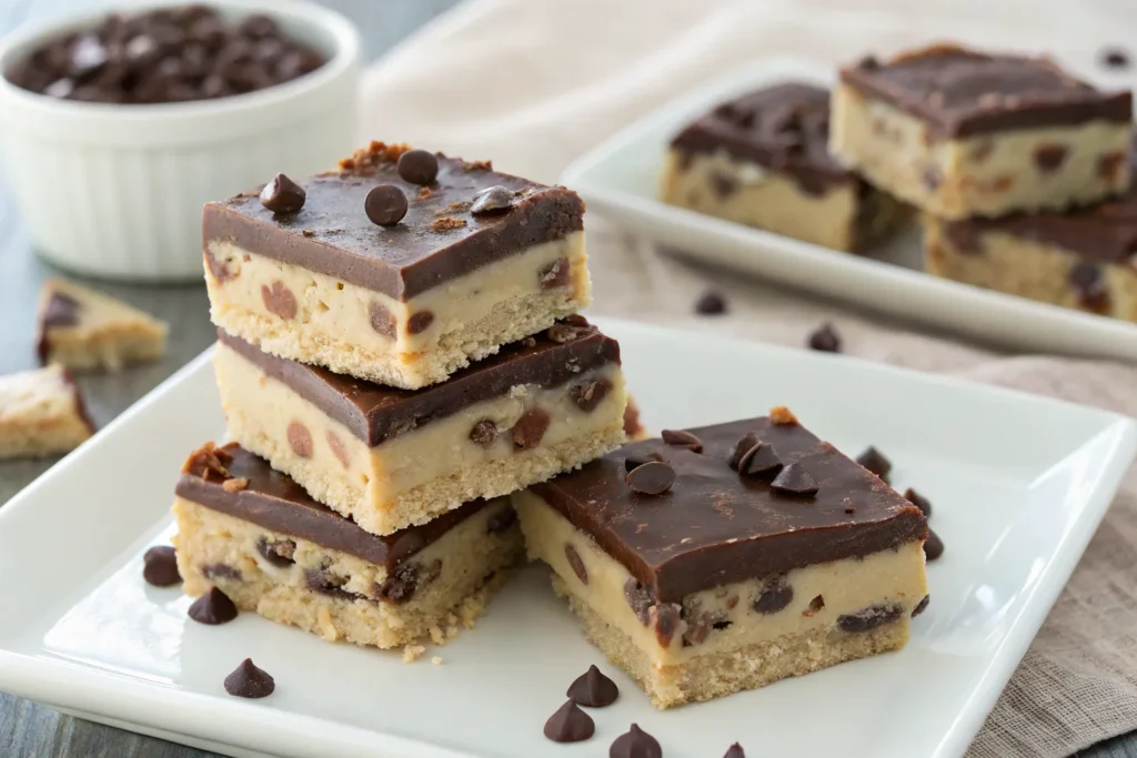 No-Bake Chocolate Chip Cookie Dough Bars: My Family’s Favorite No-Oven Indulgence 9 No-Bake Chocolate Chip Cookie Dough Bars stacked