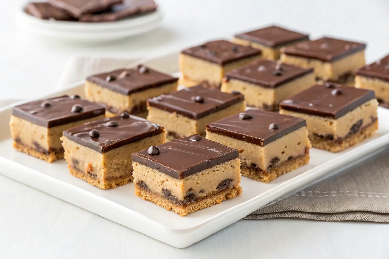 No-Bake Chocolate Chip Cookie Dough Bars stacked