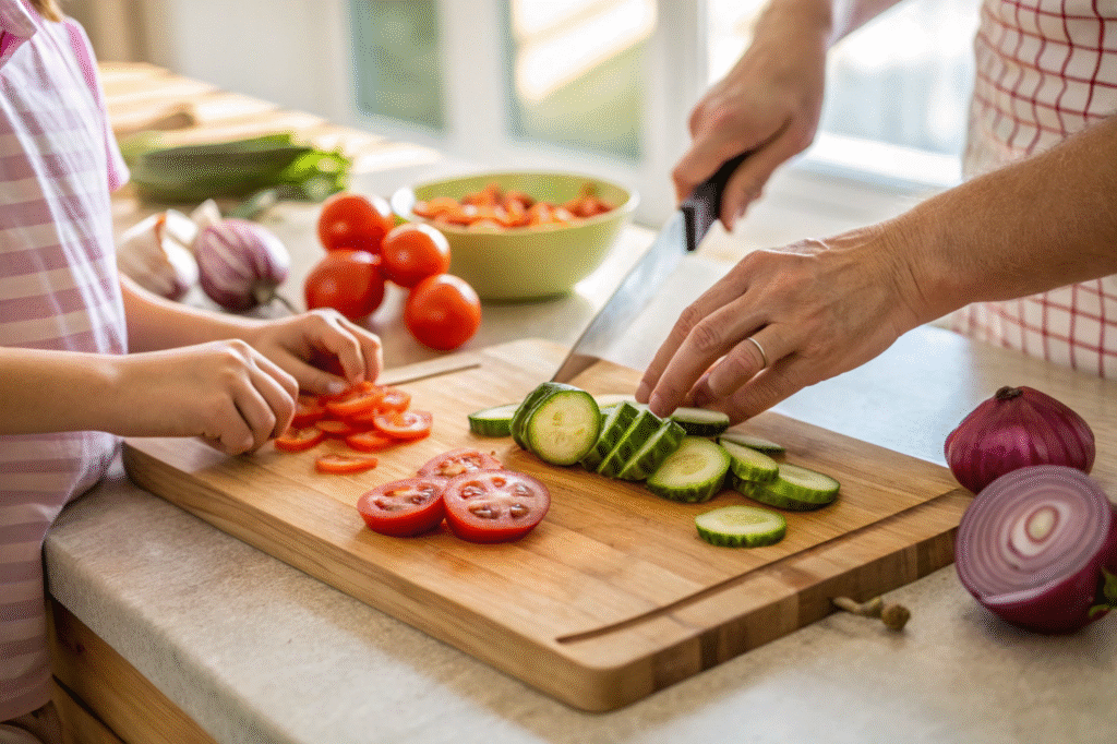 Cucumber Tomato Salad Easy Marinade: Secrets for Irresistible Flavor 7 Slicing vegetables for cucumber tomato salad easy marinade