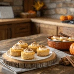 Vegan Pumpkin Cheesecake Bites on a fall table