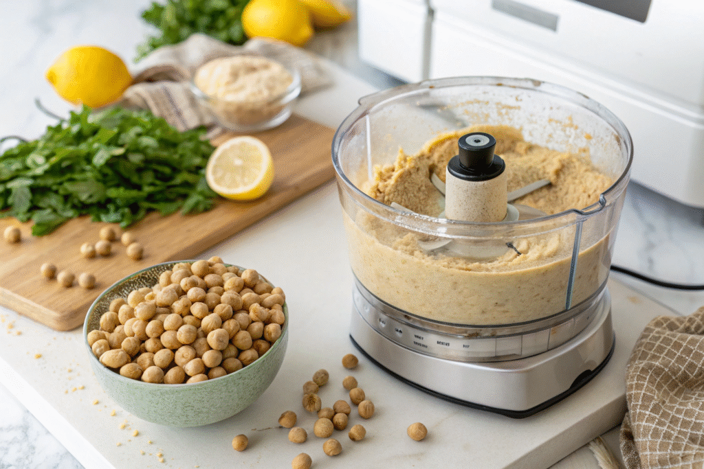 Gluten-Free Hummus Trio: 3 Stunning Flavors for Safe, Festive Gatherings Everyone Will Love 7 Making classic gluten-free hummus in a food processor
