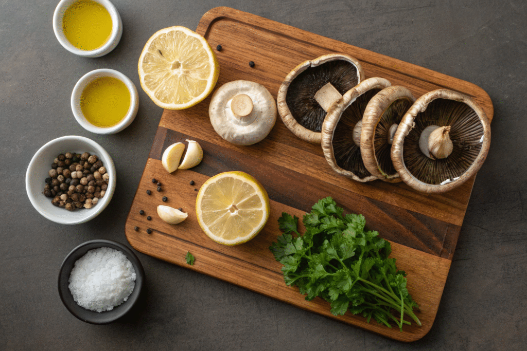 Marinated Portobello Mushrooms: Simple Marinades, Italian & Balsamic Variations 6 a close up overhead shot of all the ingredients fo