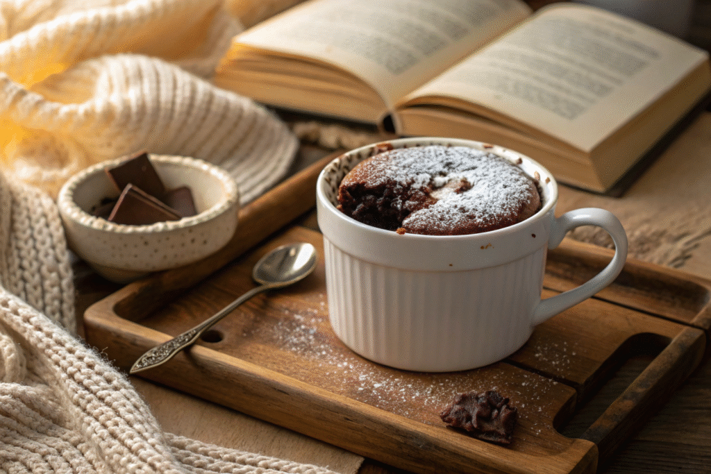 Chocolate Mug Cake: Moist, Quick, and Satisfying Family Dessert 7 Chocolate mug cake with gooey center in white mug