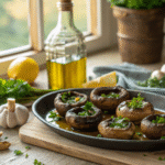 Marinated Portobello Mushrooms: Simple Marinades, Italian & Balsamic Variations 9 Marinated portobello mushrooms with herbs on rustic table