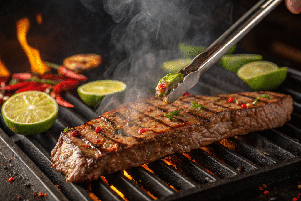 Chili Lime Flat Iron Steak: The Ultimate Weeknight Dinner 8 Grilling chili lime flat iron steak over flames