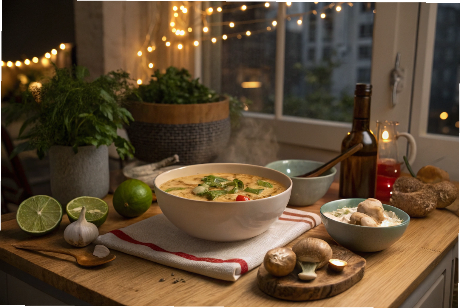 Easy Thai Coconut Soup in a cozy NYC kitchen