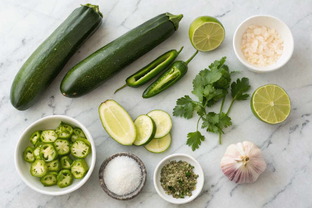 Spicy Jalapeño Zucchini Salsa: Ultimate Guide to the Best Summer Salsa 6 Fresh zucchini, jalapeños, onion, cilantro, and lime for salsa