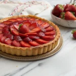 French Strawberry Tart – Easy Classic Summer Dessert 6 French tart ingredients laid out on a wooden board