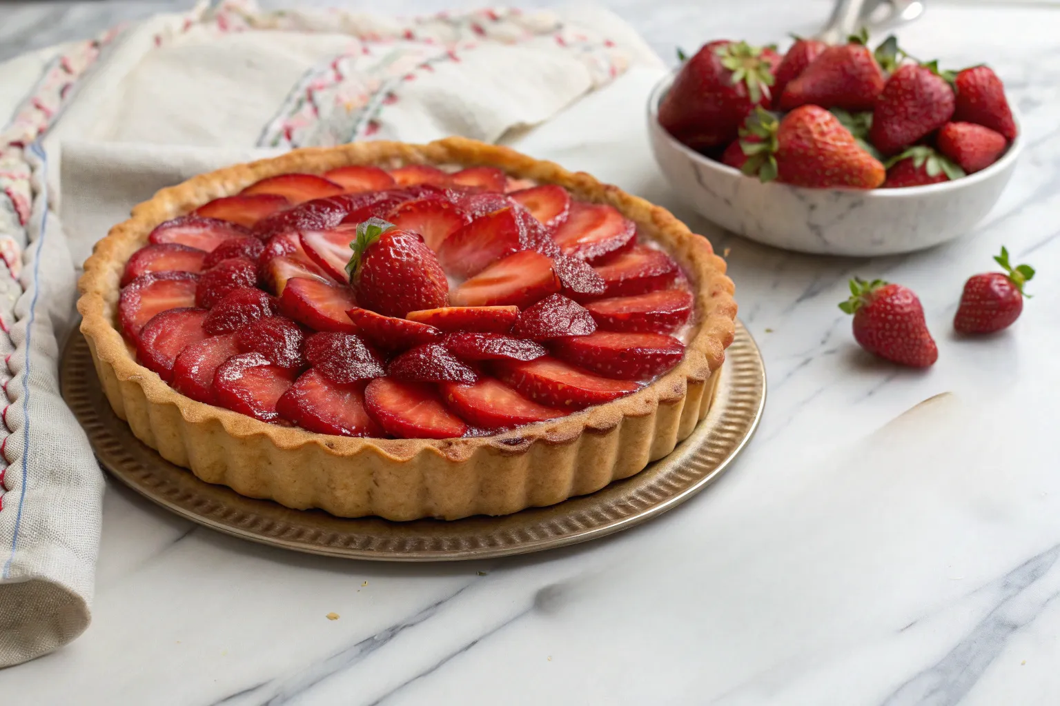 French tart ingredients laid out on a wooden board