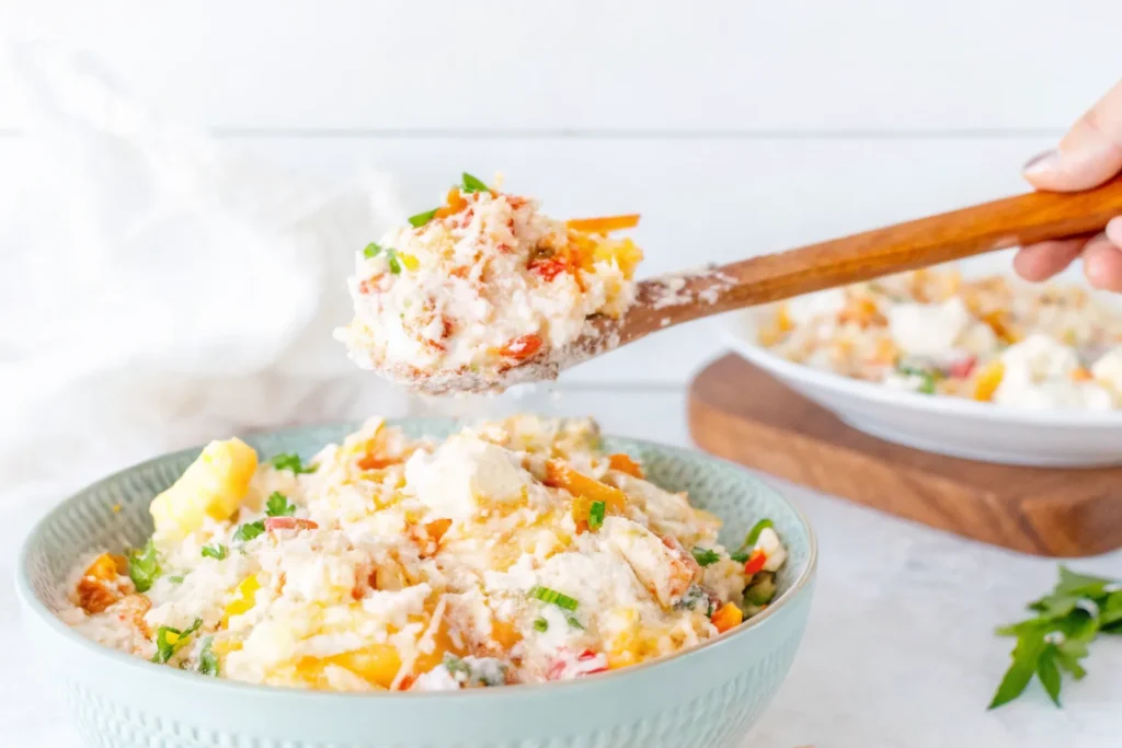 Loaded Beef Ranch Potato Salad: Irresistible Family Recipe with Crunch 6 Mixing loaded beef ranch potato salad