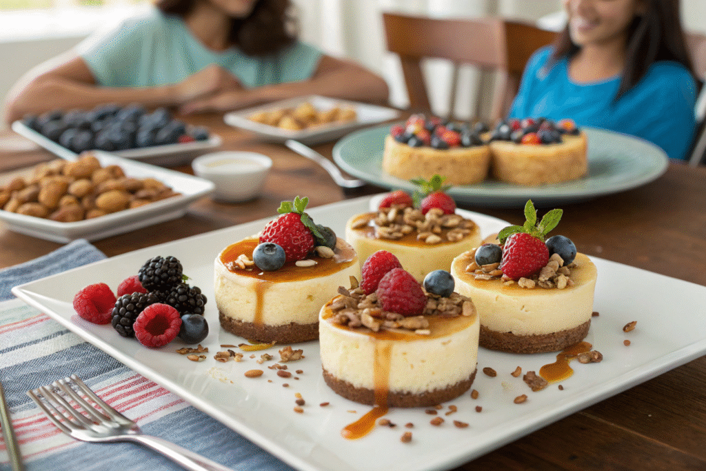 Mini No-Crust Cheesecakes: Irresistible, Easy Recipe for Creamy Bites 9 serving mini no-crust cheesecakes with assorted toppings