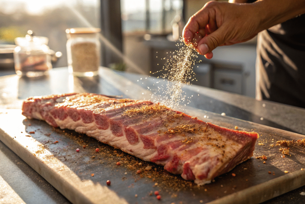 Hot Smoked Baby Back Ribs: Quick Steps to Epic Family Dinners 8 Rubbing spices on baby back ribs for hot smoking