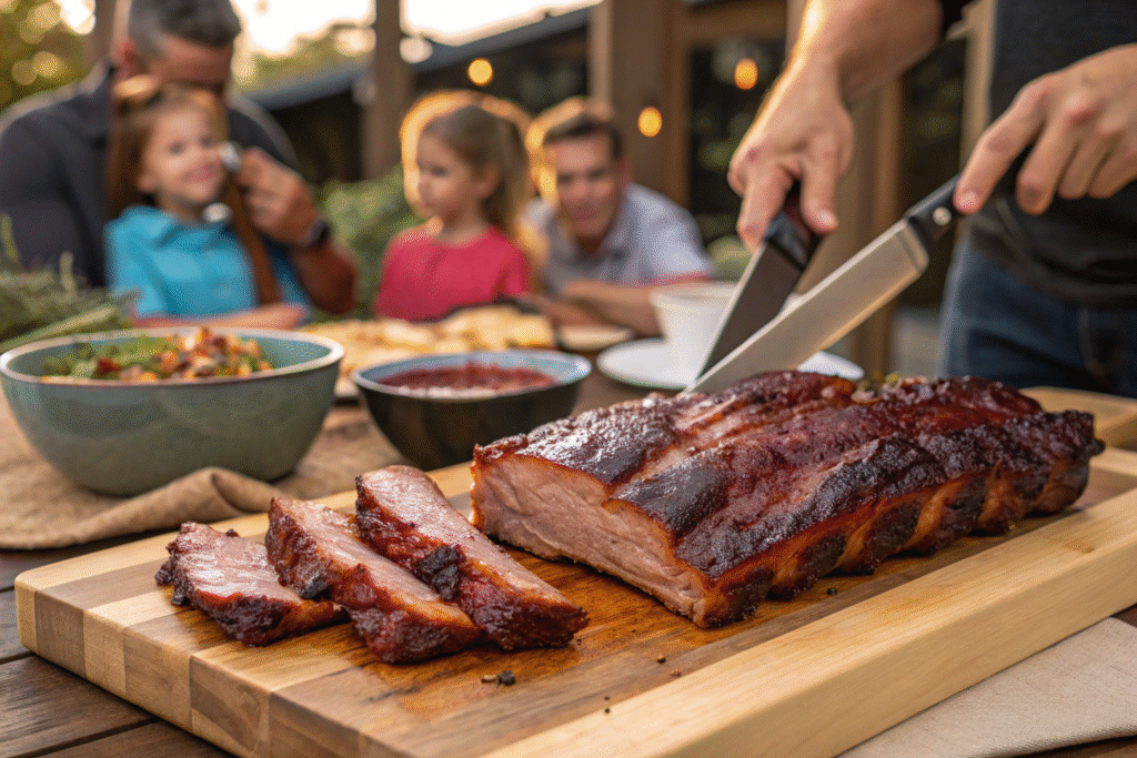 Hot Smoked Baby Back Ribs: Quick Steps to Epic Family Dinners 7 Slicing hot smoked baby back ribs for serving