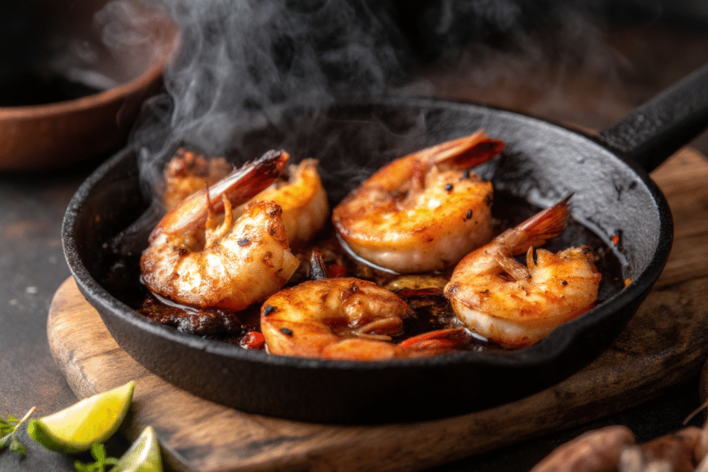 Chipotle Spiced Shrimp: The Ultimate Family Recipe with Smoky Flavor 8 cooking chipotle spiced shrimp in skillet