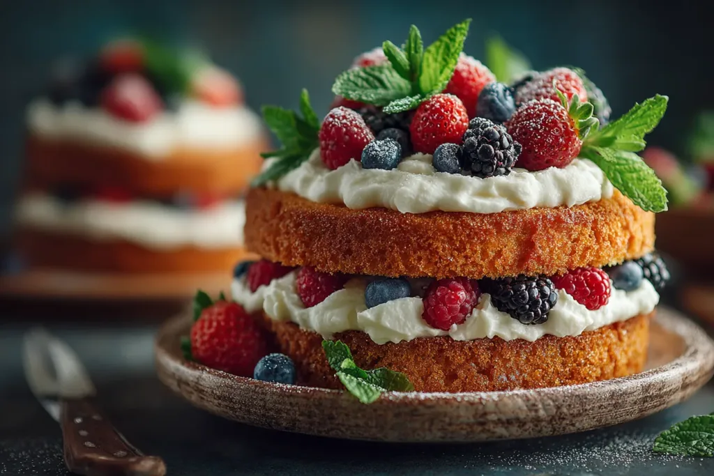 cranberry orange cake on rustic table