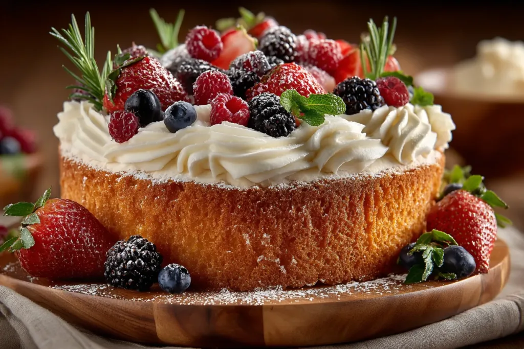 rosemary’s bakery whipped cream cake on stand