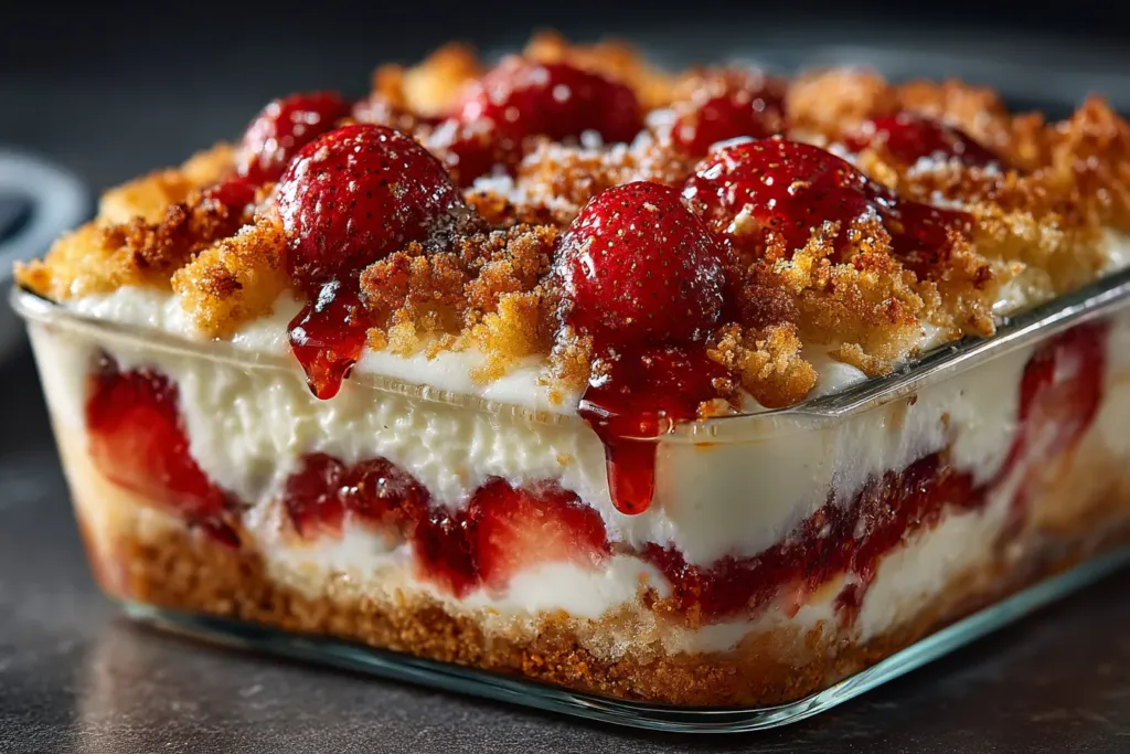 Strawberry Cheesecake Dump Cake: The Easiest Dessert That Feels Fancy 6 strawberry cheesecake dump cake ingredients flat lay