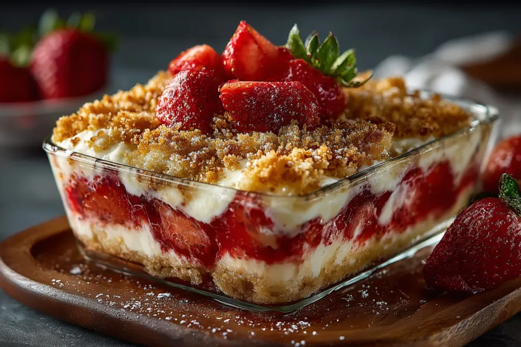 Strawberry Cheesecake Dump Cake: The Easiest Dessert That Feels Fancy 7 layering strawberry cheesecake dump cake before baking