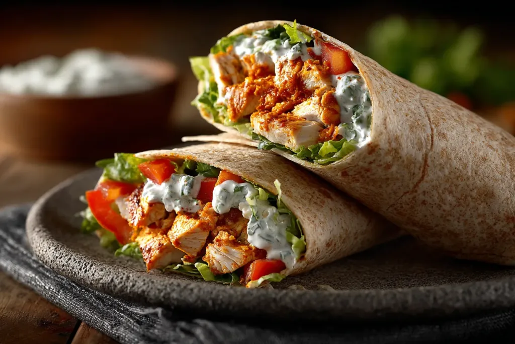 Healthy Buffalo Chicken Wrap: Bold, Spicy, and Guilt-Free Comfort 6 buffalo chicken wrap ingredients flat lay