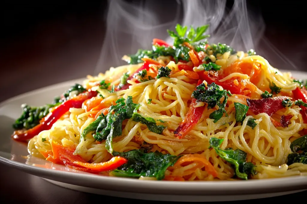 buttery cafeteria noodles in a rustic bowl