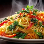 buttery cafeteria noodles in a rustic bowl