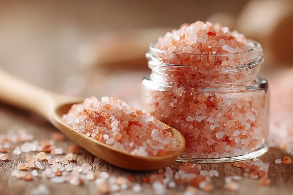 Himalayan pink salt crystals and detox spa setup