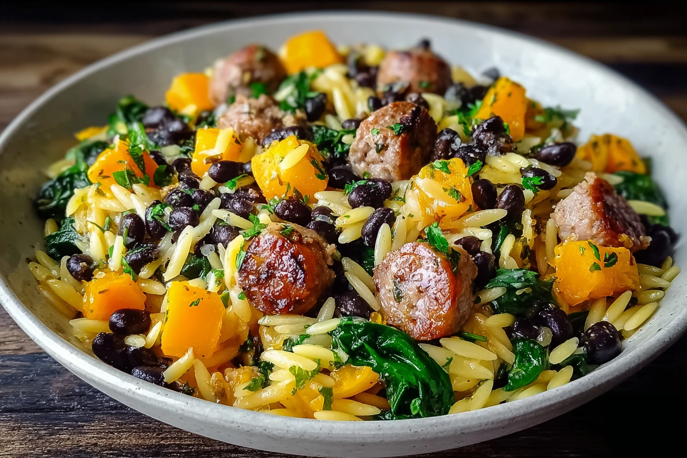 Butternut Squash Black Bean Orzo Recipe Sausage Spinach Orzo Delight Butternut And Sausage Skillet Meal Black Bean And Spi...