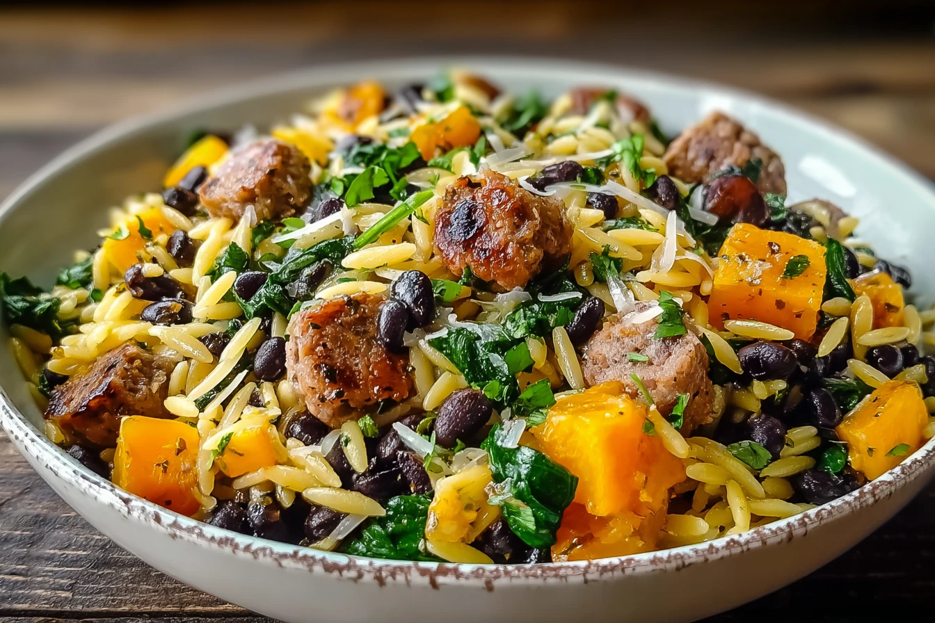 Butternut Squash Black Bean Orzo Recipe Sausage Spinach Orzo Delight Butternut And Sausage Skillet Meal Black Bean And Spi...