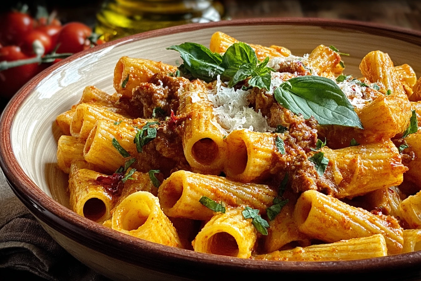 Savory Creamy Spicy Italian Rigatoni for Cozy Nights 2 Creamy Spicy Italian Rigatoni Recipe Best Savory Rigatoni For Dinner Cozy Night Italian Pasta Dishes Easy Creamy Rigatoni ...