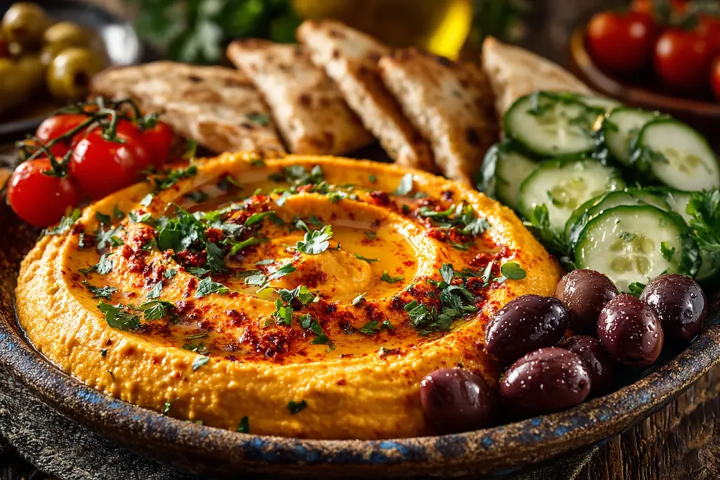 Sweet Potato Hummus Mezze Platter: A Vibrant Family Favorite 8 Assembling sweet potato hummus mezze platter