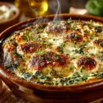 Freshly baked spinach feta roasted dish with golden top