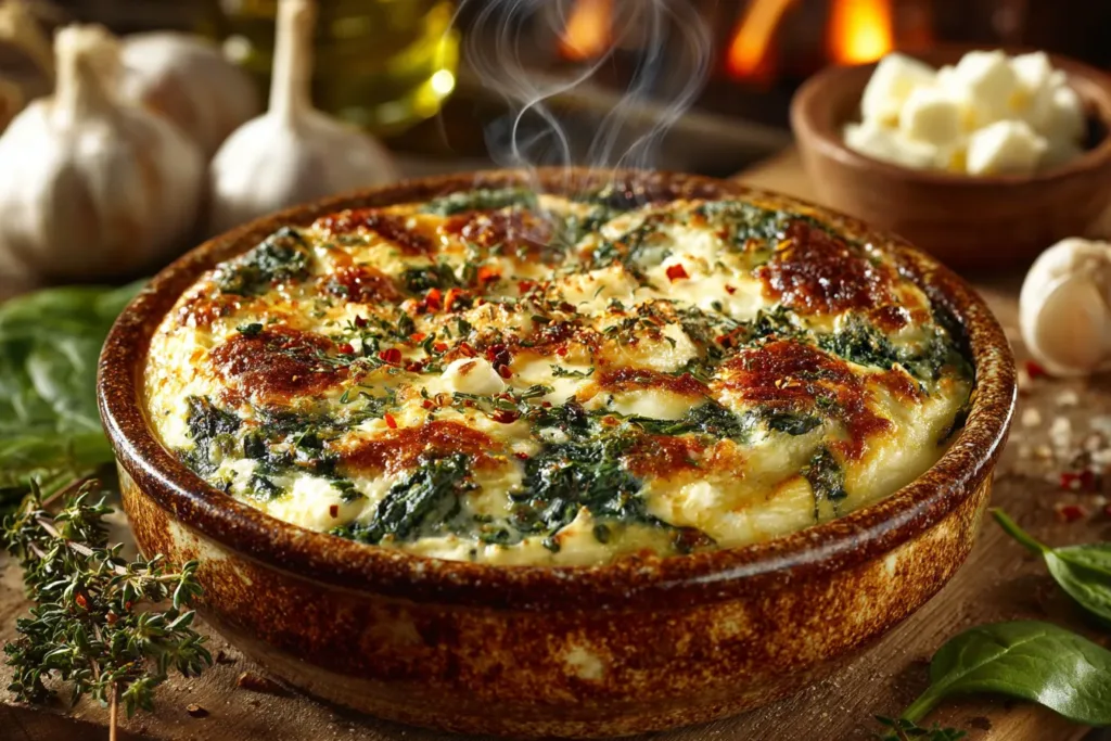 Freshly Baked Spinach Feta Roasted: A Warm Mediterranean Classic 8 Freshly baked spinach feta roasted in baking dish