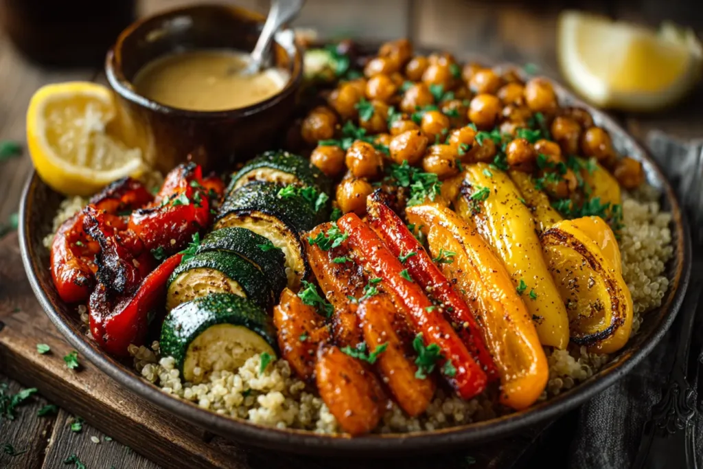 Freshly roasted chickpeas and vegetables