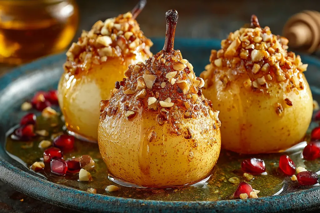 Freshly baked pears in syrup