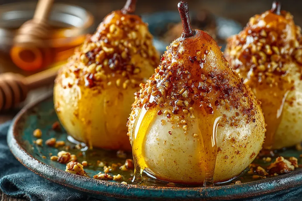 Preparing baked pears with honey and cinnamon