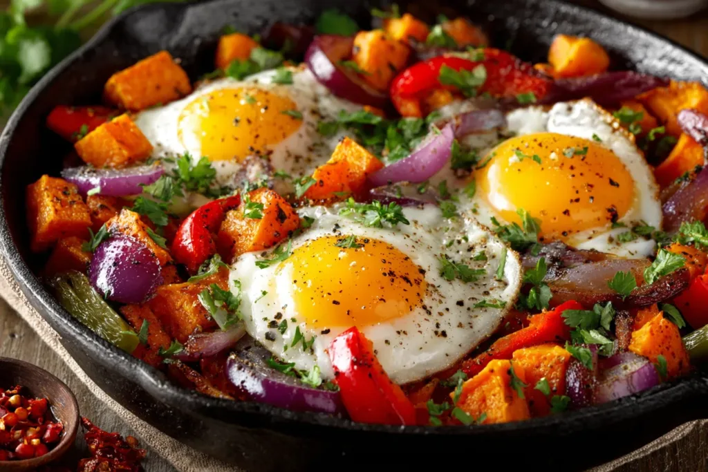 Sweet Potato Breakfast Hash: Cozy, Colorful, and Hearty 8 Finished sweet potato breakfast hash with eggs
