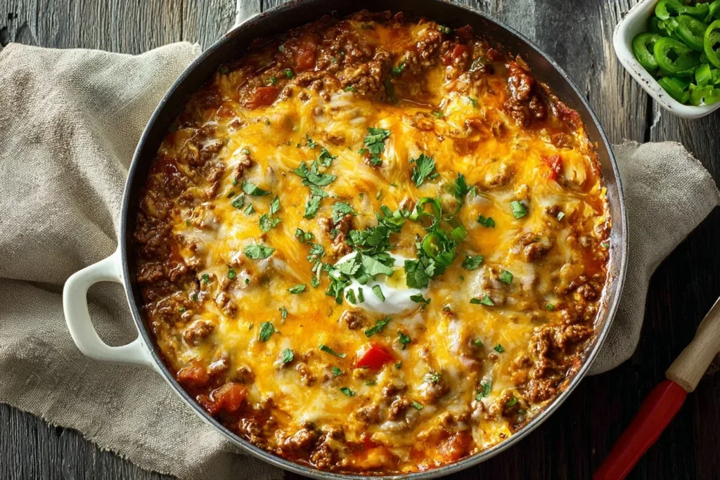 Cheesy Beef Enchilada Skillet