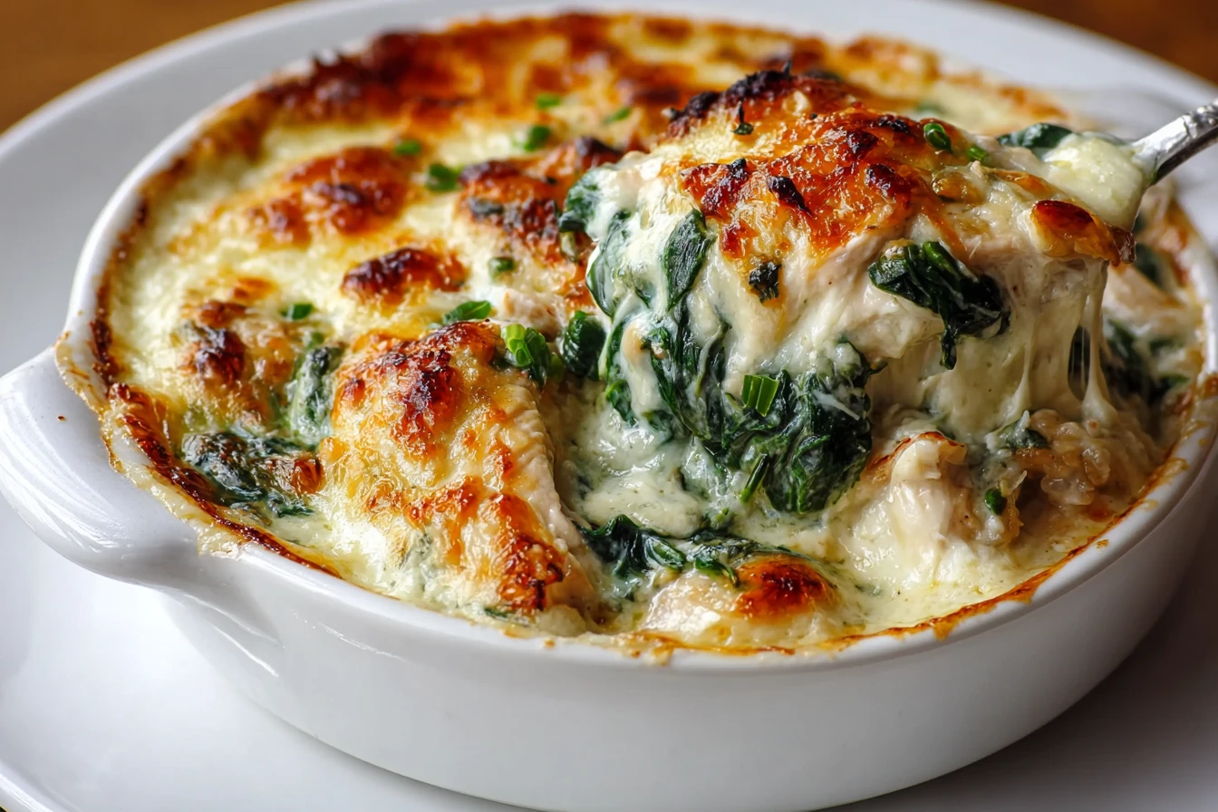 Creamy Dream Chicken & Spinach Casserole with Cream Cheese 3 Easy Creamy Chicken Spinach Casserole Best Cream Cheese Chicken Casserole Recipe Low Carb Chicken Spinach Cream Cheese Bak...