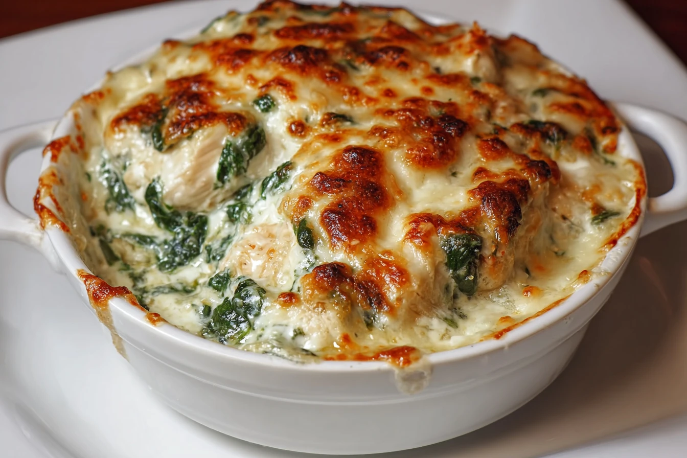 Creamy Dream Chicken & Spinach Casserole with Cream Cheese 4 Easy Creamy Chicken Spinach Casserole Best Cream Cheese Chicken Casserole Recipe Low Carb Chicken Spinach Cream Cheese Bak...