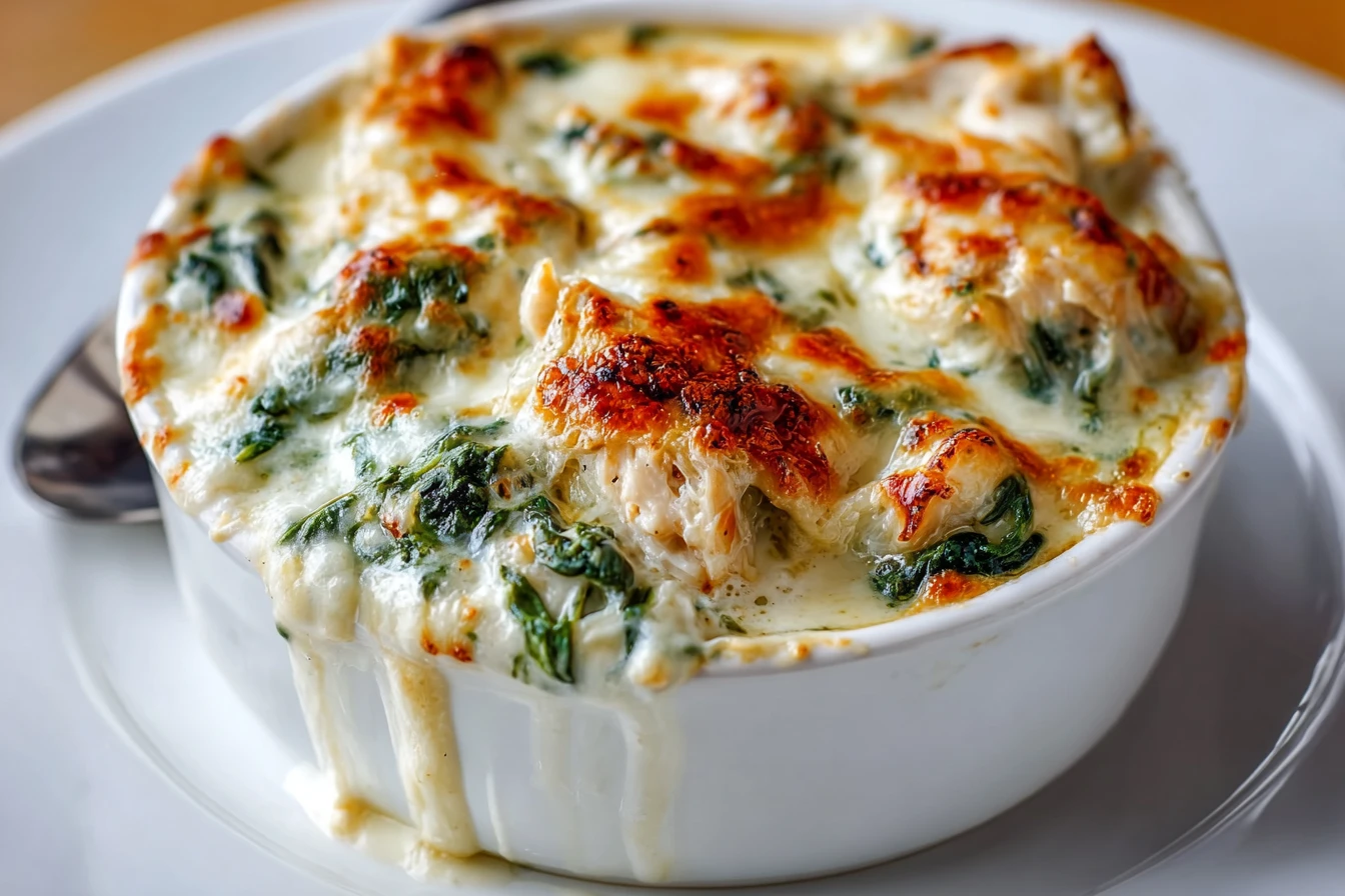 Creamy Dream Chicken & Spinach Casserole with Cream Cheese 2 Easy Creamy Chicken Spinach Casserole Best Cream Cheese Chicken Casserole Recipe Low Carb Chicken Spinach Cream Cheese Bak...