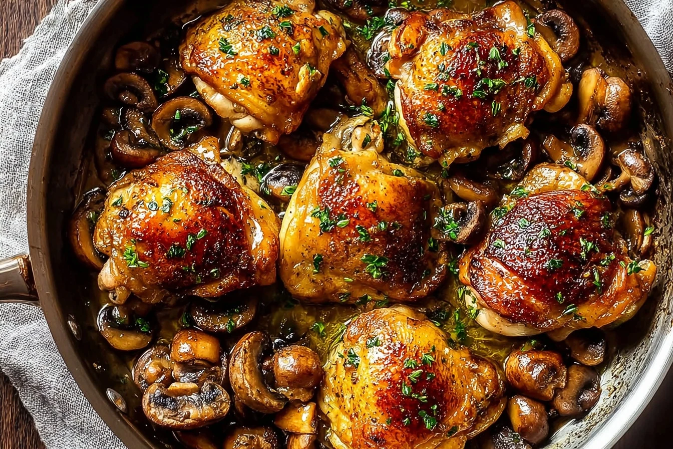 Easy Garlic Mushroom Chicken Thighs Recipe One-pan Chicken Thighs Dinner Ideas Best Garlic Mushroom Sauce For Chicken Low ...