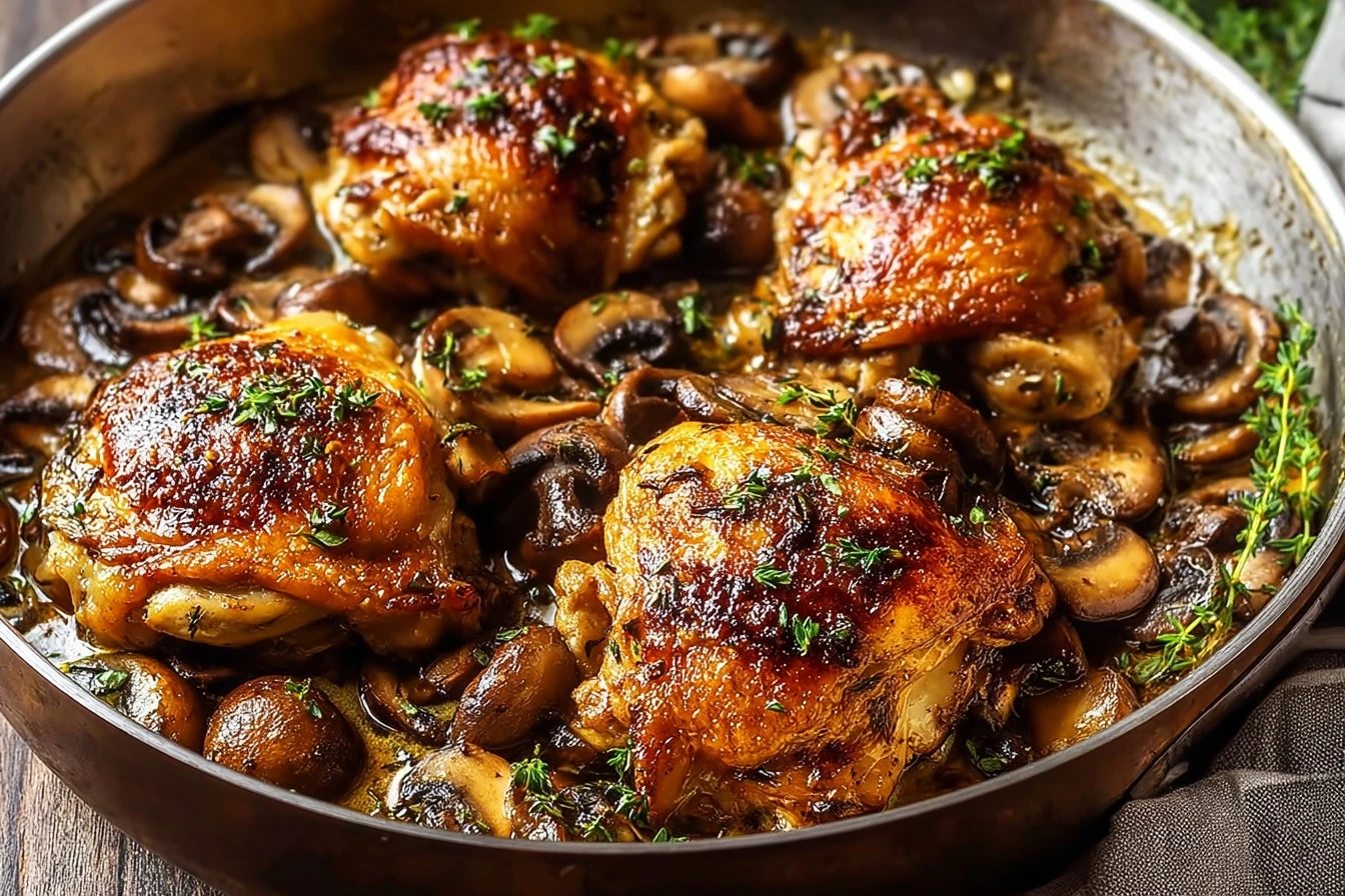 Easy Garlic Mushroom Chicken Thighs Recipe One-pan Chicken Thighs Dinner Ideas Best Garlic Mushroom Sauce For Chicken Low ...