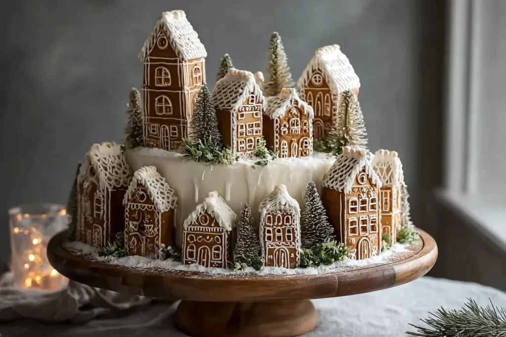 Gingerbread Village Cake Recipe Festive Whimsical Holiday Dessert