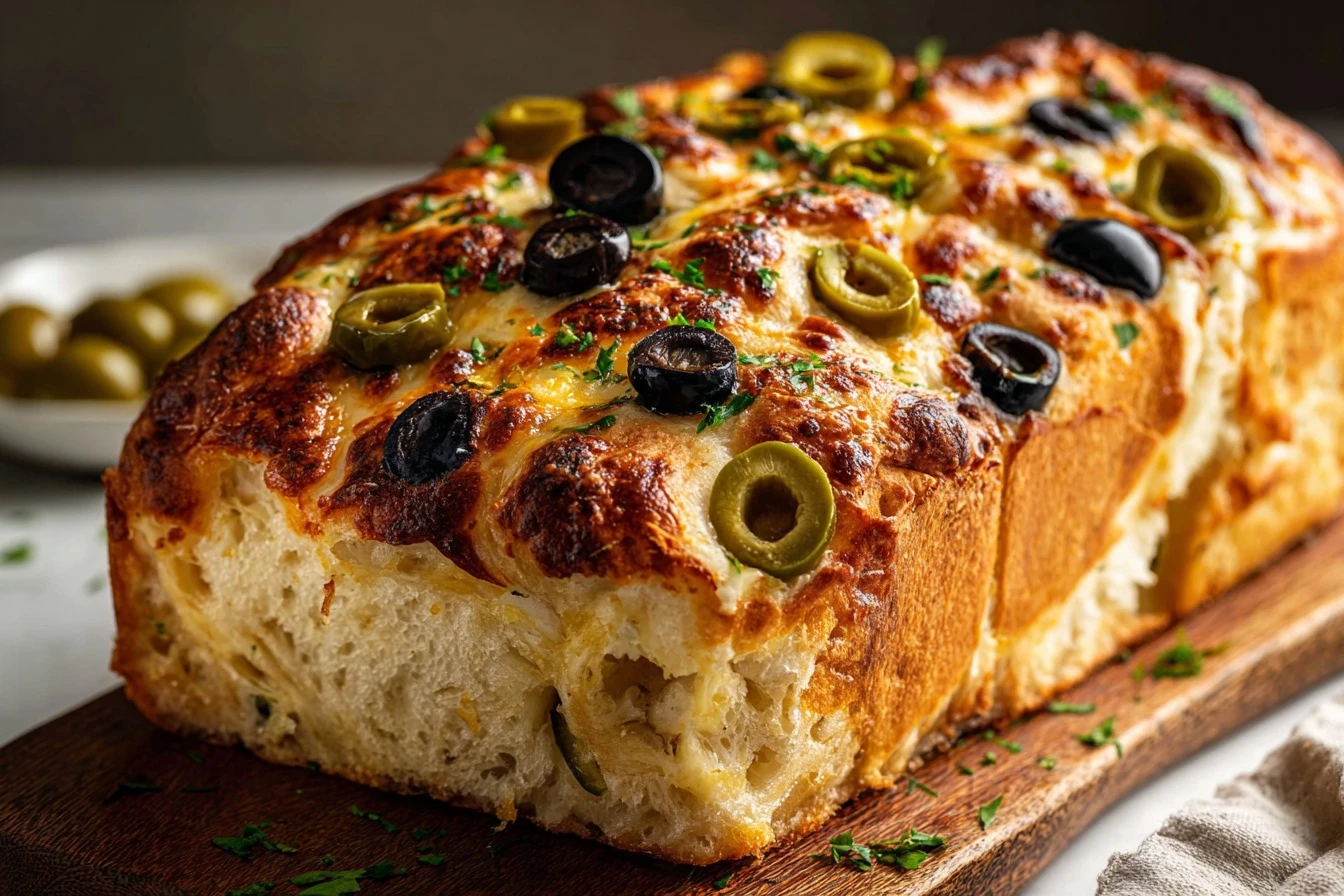 Gooey Olive Cheese Bread Cheesy Irresistibly Delicious