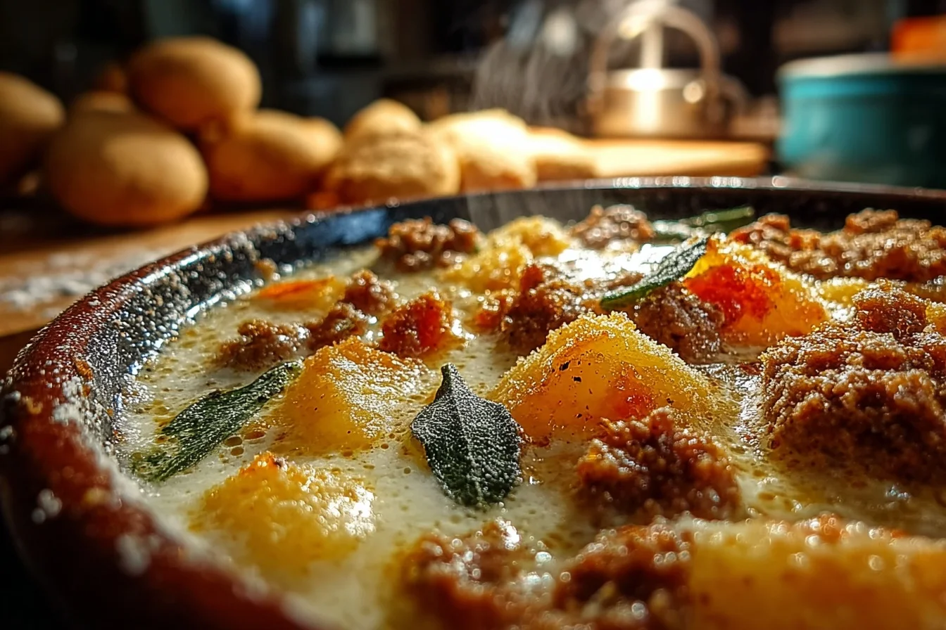A steaming bowl of hearty vegetable soup garnished with fresh herbs, showcasing the vibrant colors of carrots, potatoes, and greens.