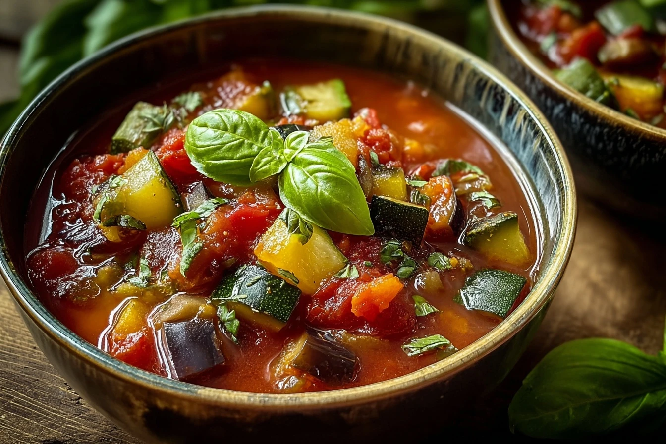 Savory Rustic Ratatouille Soup with Fresh Basil Delight 3 Savory Rustic Ratatouille Soup Fresh Basil Delight
