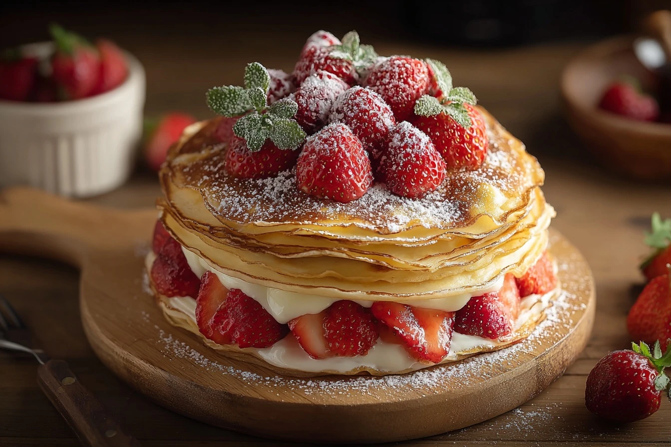 Strawberry Crepe Cake 2 Strawberry Crepe Cake