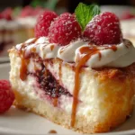 A decadent chocolate dessert topped with whipped cream and chocolate shavings on a wooden table