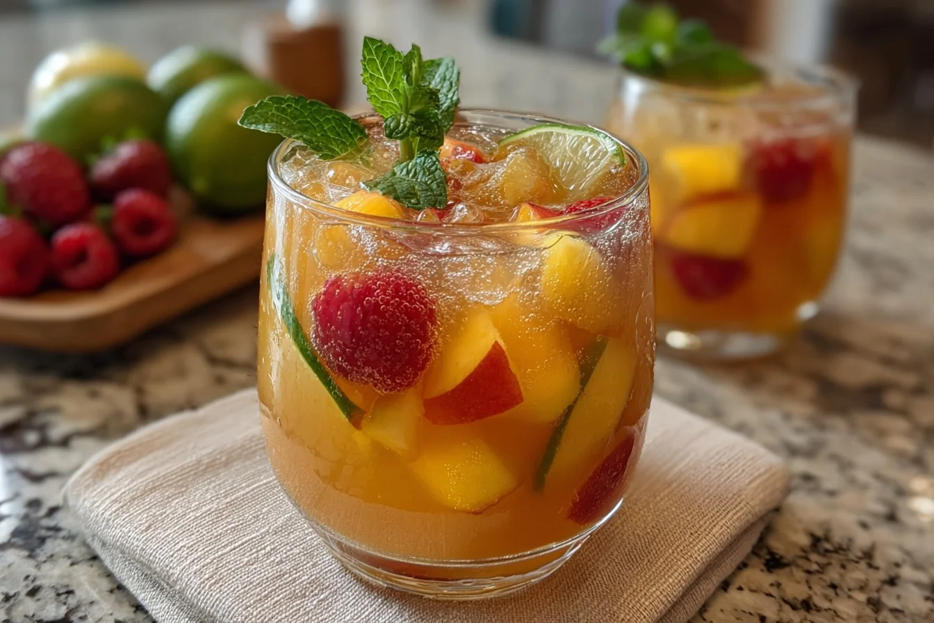 ginger peach bourbon punch with lime middle
